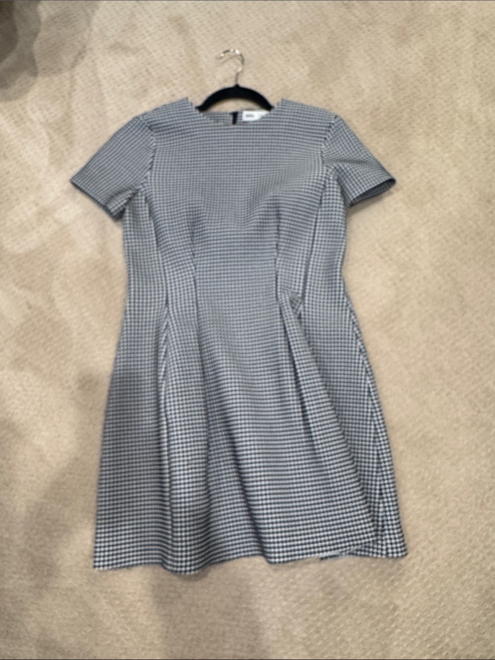 Zara Black and White Houndstooth Short-Sleeve Fit-and-Flare Mini Dress